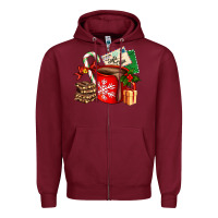 Burgundy Christmas hot chocolate cup with gift and letters Zipper Hoodie - AdoDesignShop