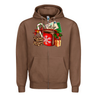 Chestnut Christmas hot chocolate cup with gift and letters Zipper Hoodie - AdoDesignShop