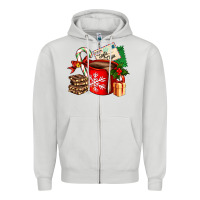 Dove Grey Christmas hot chocolate cup with gift and letters Zipper Hoodie - AdoDesignShop