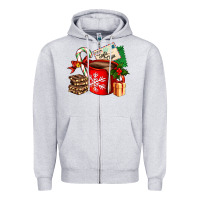Heather Grey Christmas hot chocolate cup with gift and letters Zipper Hoodie - AdoDesignShop