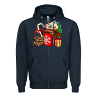 Navy Christmas hot chocolate cup with gift and letters Zipper Hoodie - AdoDesignShop