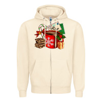 Sandshell Christmas hot chocolate cup with gift and letters Zipper Hoodie - AdoDesignShop