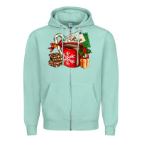 Seafoam Christmas hot chocolate cup with gift and letters Zipper Hoodie - AdoDesignShop