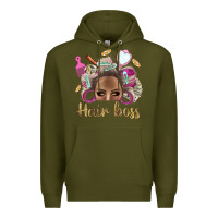Army Green Hair Boss Afro Messy Bun With Money Bbs Premium Hoodie - BundleAndBundleShop