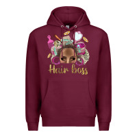 Burgundy Hair Boss Afro Messy Bun With Money Bbs Premium Hoodie - BundleAndBundleShop