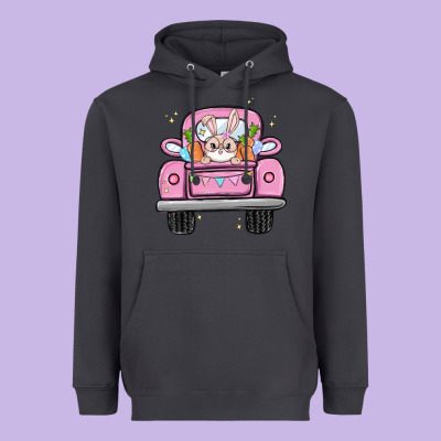 Easter Bunny And Truck Heavyweight Hoodie Designed By Maliassmallbusiness