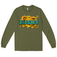 Army Green glitter blessed with sunflowers Long Sleeve Tee - AdoDesignShop