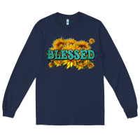 Navy glitter blessed with sunflowers Long Sleeve Tee - AdoDesignShop