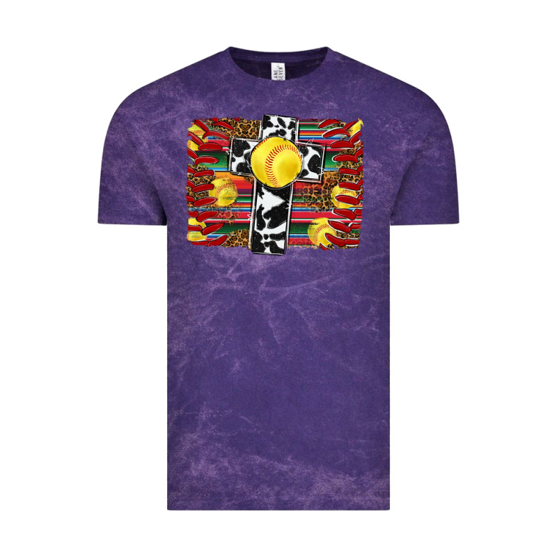 Softball Cross Serape Leopard Background Vintage Tee by RanaPortraitStore | Teevron