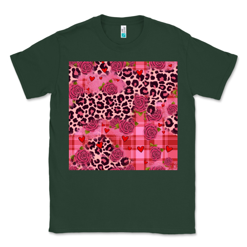 Valentines Day Roses Leopard Seamless Pattern Classic Tee by JahusDesignShop | Teevron