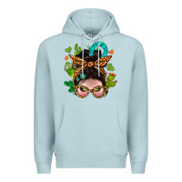 Blue Mist Western  Messy Bun With Cactus Premium Hoodie - BundleAndBundleShop