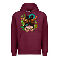 Burgundy Western  Messy Bun With Cactus Premium Hoodie - BundleAndBundleShop