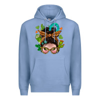 Colony Blue Western  Messy Bun With Cactus Premium Hoodie - BundleAndBundleShop