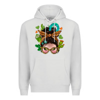 Dove Grey Western  Messy Bun With Cactus Premium Hoodie - BundleAndBundleShop