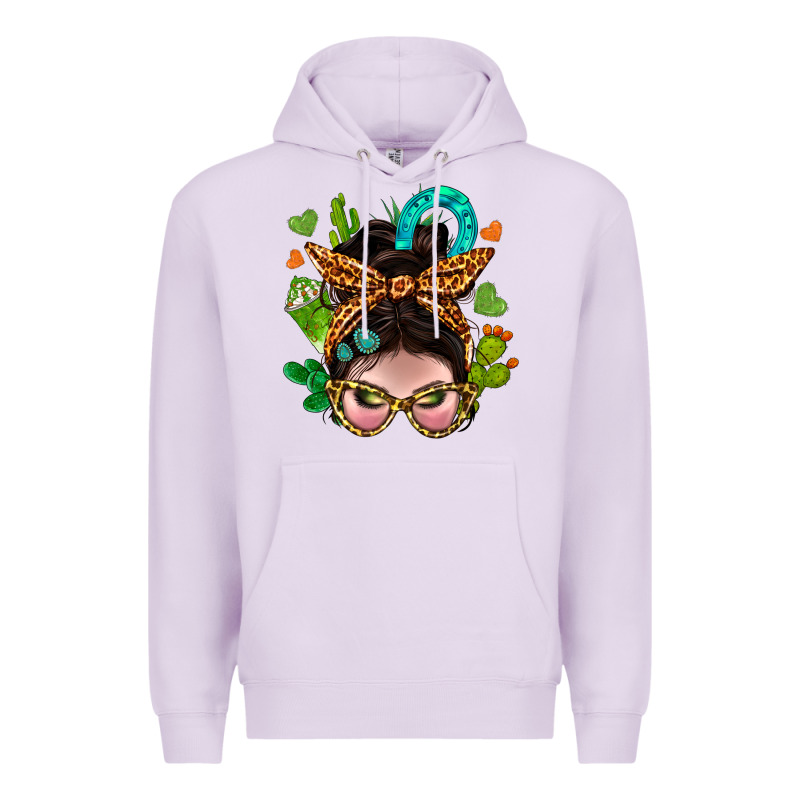 Western  Messy Bun With Cactus Premium Hoodie by BundleAndBundleShop | Teevron