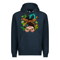 Navy Western  Messy Bun With Cactus Premium Hoodie - BundleAndBundleShop