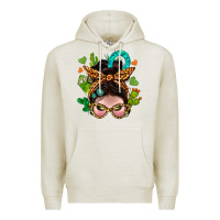 Oatmeal Heather Western  Messy Bun With Cactus Premium Hoodie - BundleAndBundleShop