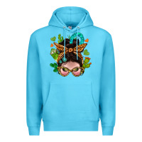 Ocean Blue Western  Messy Bun With Cactus Premium Hoodie - BundleAndBundleShop