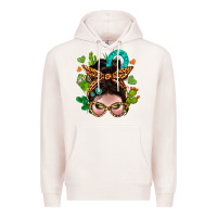 Pale Pink Western  Messy Bun With Cactus Premium Hoodie - BundleAndBundleShop