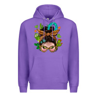Purple Western  Messy Bun With Cactus Premium Hoodie - BundleAndBundleShop