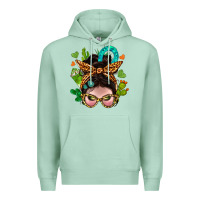 Seafoam Western  Messy Bun With Cactus Premium Hoodie - BundleAndBundleShop