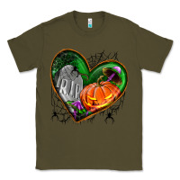 Army Green halloween heart with pumpkin Classic Tee - BundleAndBundleShop