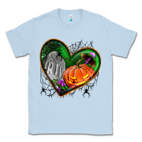 Dusty Blue halloween heart with pumpkin Classic Tee - BundleAndBundleShop