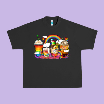 Rainbow Coffee Cups Urban Heavy Tee Designed By Zillion Design Studio