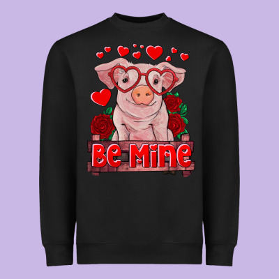 Be Mine Valentine's Day Baby Pig Heavyweight Sweatshirt Designed By Ranaportraitstore