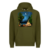 Army Green Night Glamping Camp With Wine Premium Hoodie - BundleAndBundleShop