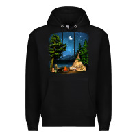 Black Night Glamping Camp With Wine Premium Hoodie - BundleAndBundleShop