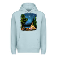 Blue Mist Night Glamping Camp With Wine Premium Hoodie - BundleAndBundleShop