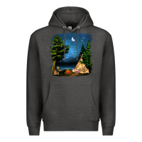 Charcoal Heather Night Glamping Camp With Wine Premium Hoodie - BundleAndBundleShop