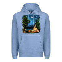 Colony Blue Night Glamping Camp With Wine Premium Hoodie - BundleAndBundleShop