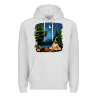 Dove Grey Night Glamping Camp With Wine Premium Hoodie - BundleAndBundleShop