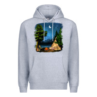 Heather Grey Night Glamping Camp With Wine Premium Hoodie - BundleAndBundleShop