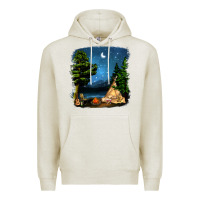 Oatmeal Heather Night Glamping Camp With Wine Premium Hoodie - BundleAndBundleShop