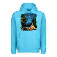 Ocean Blue Night Glamping Camp With Wine Premium Hoodie - BundleAndBundleShop