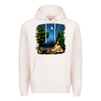 Pale Pink Night Glamping Camp With Wine Premium Hoodie - BundleAndBundleShop