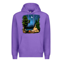 Purple Night Glamping Camp With Wine Premium Hoodie - BundleAndBundleShop