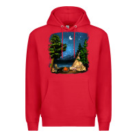 Red Night Glamping Camp With Wine Premium Hoodie - BundleAndBundleShop