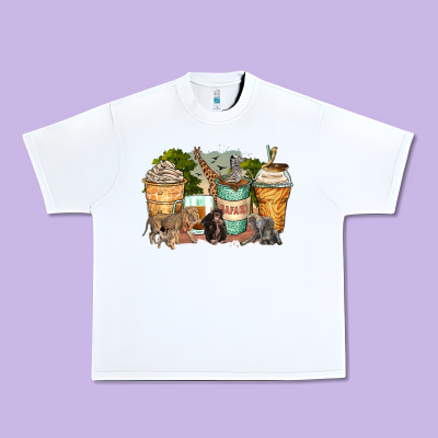 Safari Animals Coffee Cups Urban Heavy Tee Designed By Zillion Design Studio