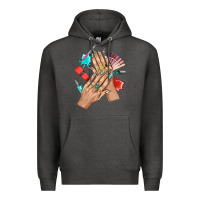 Charcoal Heather Western Nail Art With Nail Material Bbs Premium Hoodie - BundleAndBundleShop