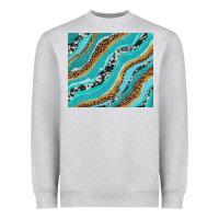 Heather Grey turquoise brushstrokes with leopard and cowhide Heavyweight Sweatshirt - RanaPortraitStore