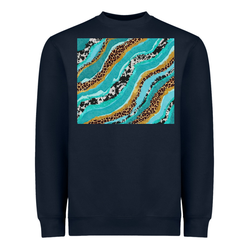 Turquoise Brushstrokes With Leopard And Cowhide Heavyweight Sweatshirt by RanaPortraitStore | Teevron