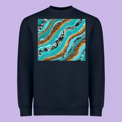 Turquoise Brushstrokes With Leopard And Cowhide Heavyweight Sweatshirt Designed By Ranaportraitstore