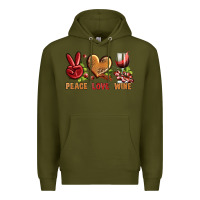 Army Green Peace Love Wine Premium Hoodie - BundleAndBundleShop