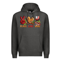 Charcoal Heather Peace Love Wine Premium Hoodie - BundleAndBundleShop