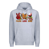 Heather Grey Peace Love Wine Premium Hoodie - BundleAndBundleShop