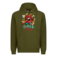 Army Green Western Boss Babe Cigar Lip Premium Hoodie - BundleAndBundleShop